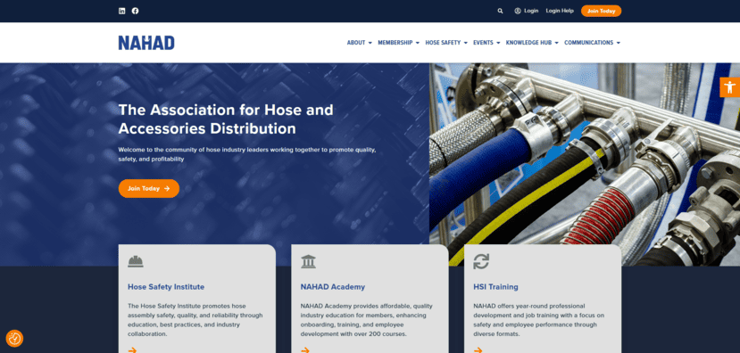 Screenshot of The Association for Hose and Accessories Distribution (NAHAD)’s homepage